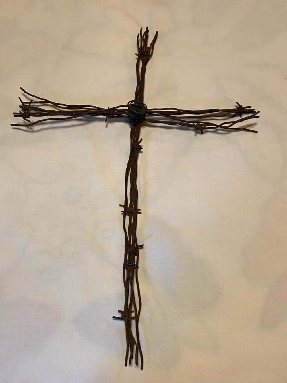 Rustic Barbed Wire Cross Wall Accent - Brown 19”